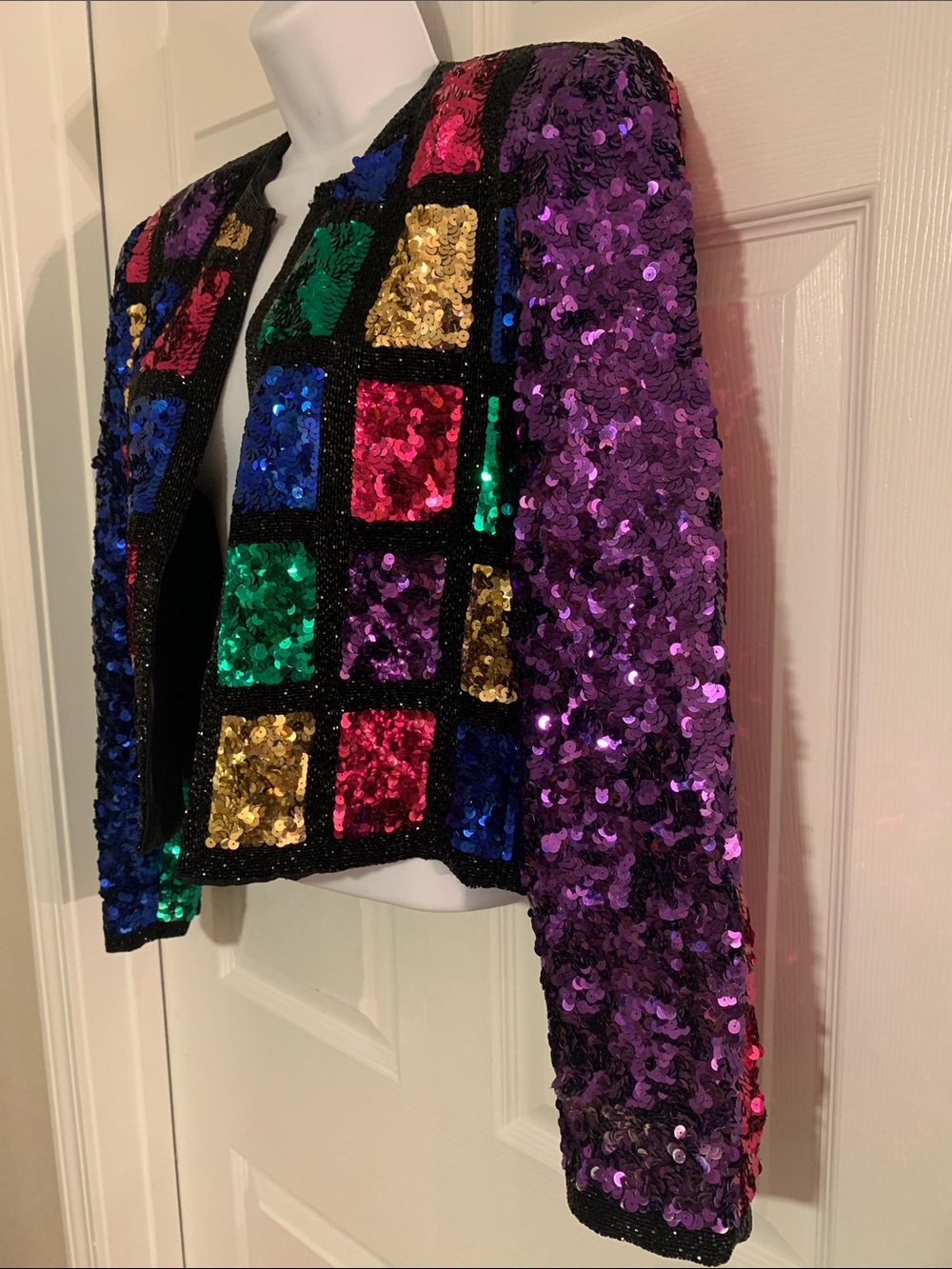 Vintage Nolan Miller Dynasty Collection Checkerboard Sequin Statement Jacket - Picture 4 of 10
